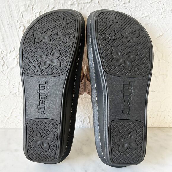 Alegria Carina Pink/Beige/Gold Leather Thong Sandals - Women's 37/6.5 - Picture 6 of 9